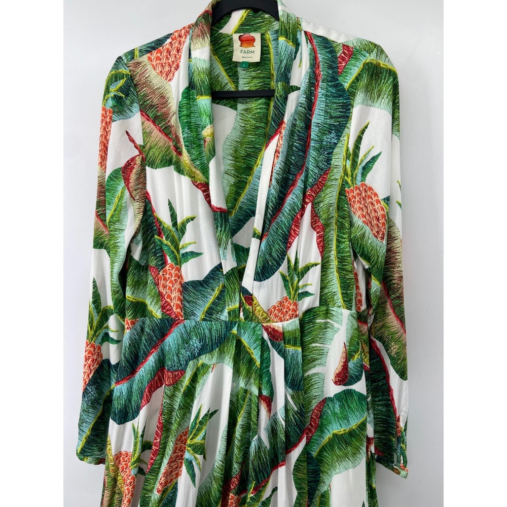 Farm Rio Maxi Dress Women Large Forest Palm Pineapple Plunging Neckline Tropical - Picture 2 of 11